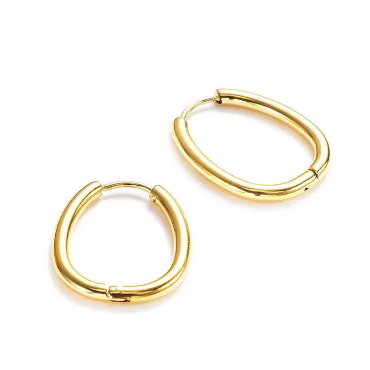 Chris April 316L Stainless Steel PVD Plated Egg Shape Hoops Earrings