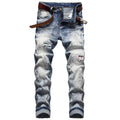 Nostalgic Stretch Hole Embroidery Breathable High Street Straight Jeans for Men Spring Fashion