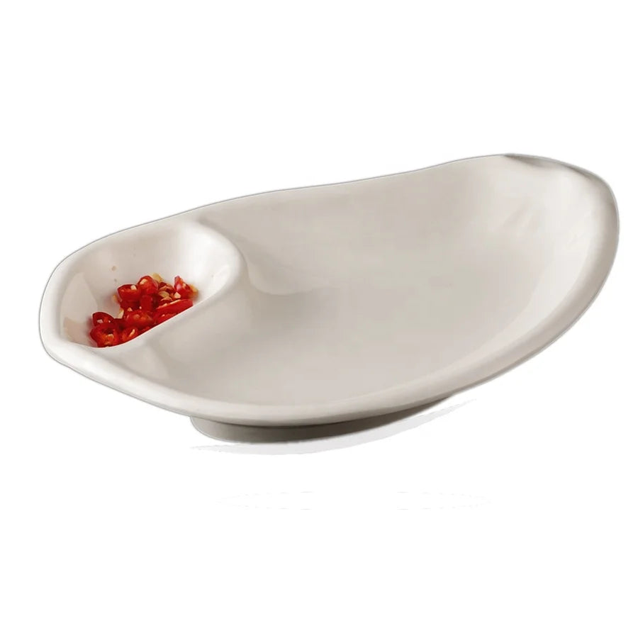 Home Restaurant Tableware Custom Durable Chip and Dip Serving White Melamine Dessert Dish