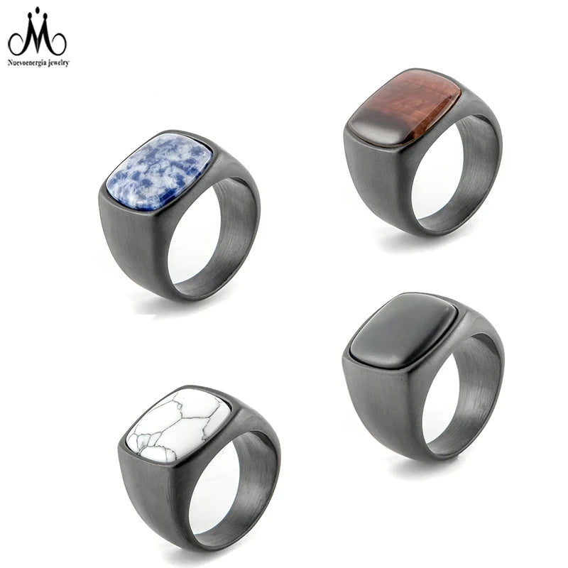 Wholesale Man Ring Jewelry Stainless Steel Natural Stone Ring Tiger Eye Lapis Lazuli Black