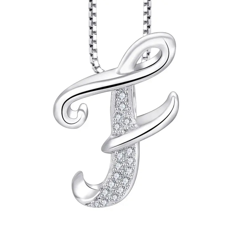 Hot Sale 925 Sterling Silver Letter Pendant Necklace Fashion Simple Rhinestone 26 Alphabets Necklace for Gifts