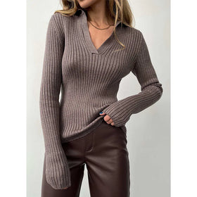 Korean Style Women's Sweater V Neck Slim Long Sleeved Sweater Knitwear Manufacturers
