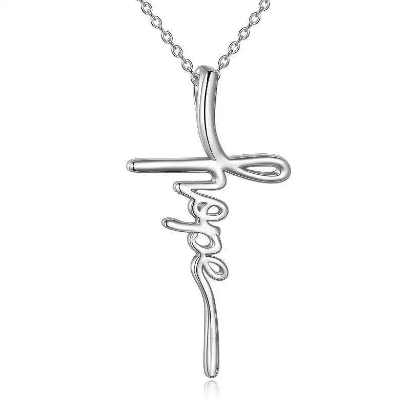 Religious Jewelry Gifts 925 Sterling Silver Hope Faith Love Custom Name Cross Necklace for Women