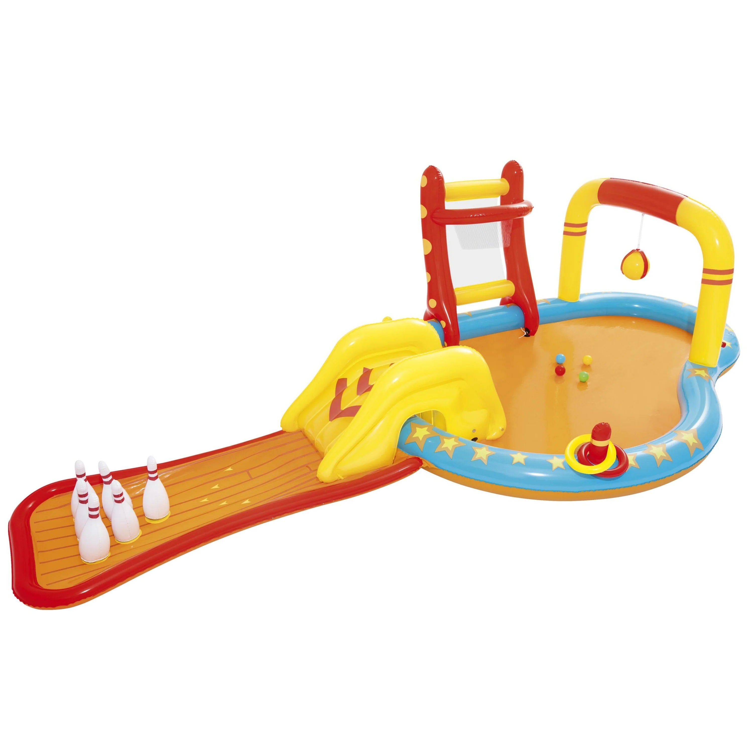 Bestway 53068 Lil' Champ Play Center Pool Bowling  with Slide Sprayer Basketball Comfort Children Toys 4.35m X 2.13m X 1.17m