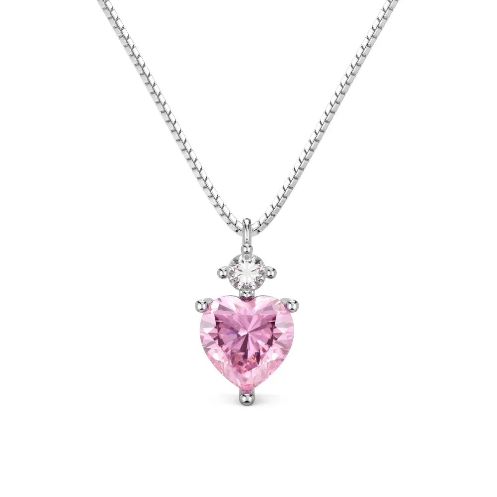 Dylam Versatile Design Fashion Fine Jewelry S925 Silver Box Chain Simplicity 1ct Pink 5A Zirconia Heart Shape Pendant Necklace