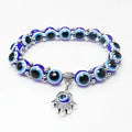 Stretch Beaded Hamsa Bracelet for Women and Men Lucky Hand of Fatima Evil Bracelet for Protection Copper Jewelry for Gift