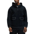 Spring Black Boxy Cotton Twill Quarter Zip Hood Jacket Plus Size Men Contrast Velcro Zip Hooded Pullover Pockets