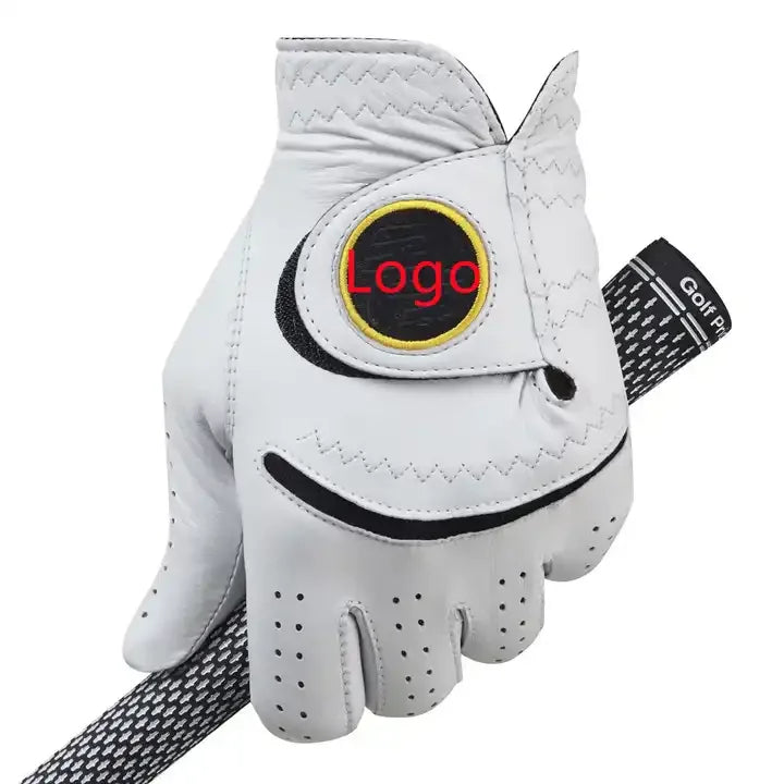 Sample Support Custom Label Embroidery Cabretta Men'S Grip Ladies White Leather Left One Right Hand Easy Grip Light Golf Gloves