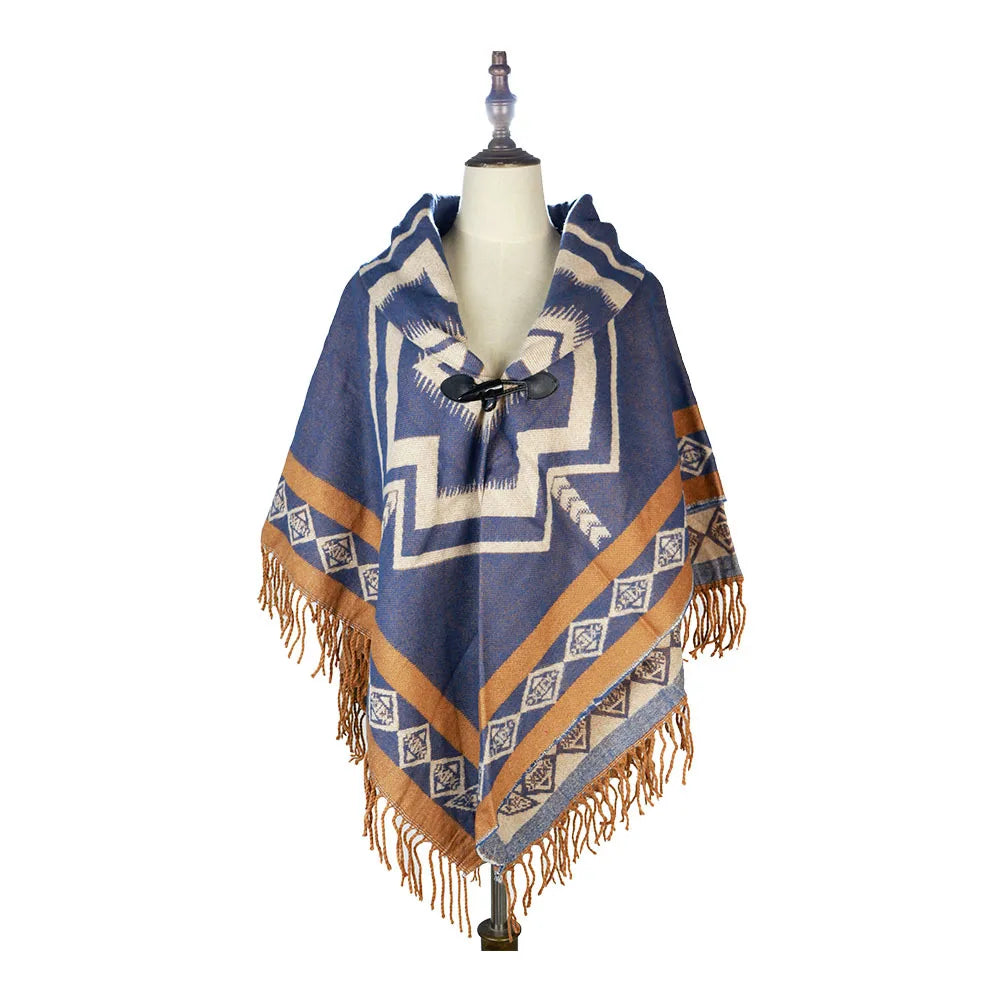 Wholesale Winter Ladies Printed Poncho Luxury Shawl Women Shawl Wrap Poncho With Tassels