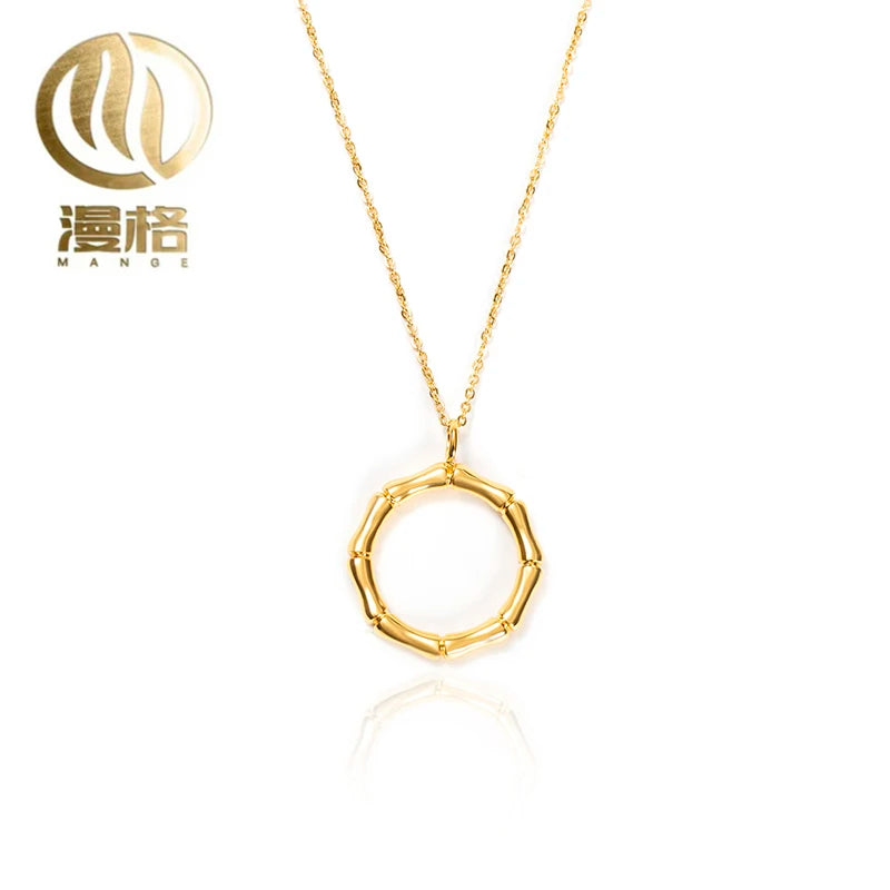 18K Gold Plated Stainless Steel Necklace With Circle Bamboo Knot Necklace Ladies Collarbone Chain