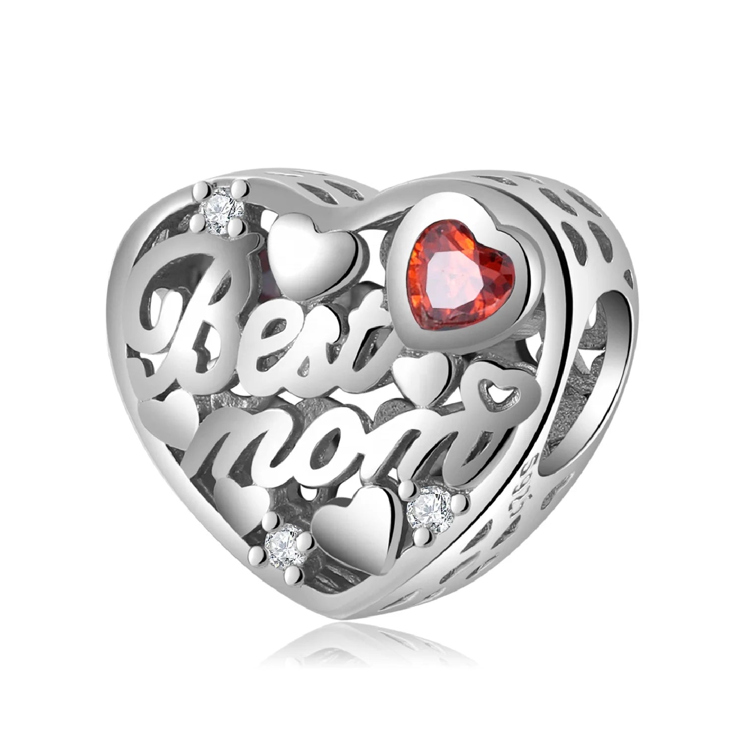 New Design 925 Sterling Sliver Heart Shape Bead Letter MOM Charm for Women Bracelet Fine Jewelry Making Charm Mother's Day Gift