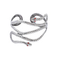 Vintage Style Silver Plated Red Eye Snake Metal Cuff Bracelet Women's Fashion Stripes Open Design Arm Jewelry Accessory