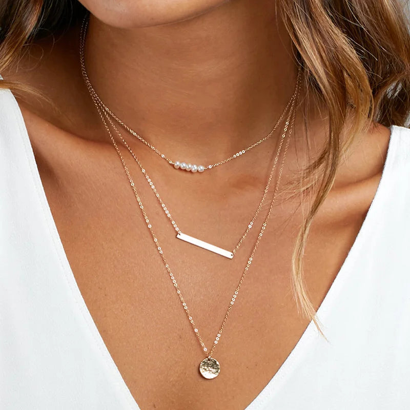 HOT! EManco Stylish Stainless-steel Multilayer Necklace with 316L Ladies Pearl Necklace Accessories (On Sale)