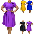 D583 Trendy Summer Dresses Women Casual Peter Pan Short Sleeve Ruffle A-line Lady Office Dress Women Formal Work Career Dresses
