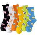 Youki Designer Mid-Tube Casual Knitted Cotton Sweat-Absorbent Socks with Candy Ribbon Lettering for Autumn Season for Women Men