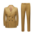 M-4XL Autumn/Winter New Suit Set Men's Stripe Double Breasted Korean Casual Gold Suit Two Piece Set