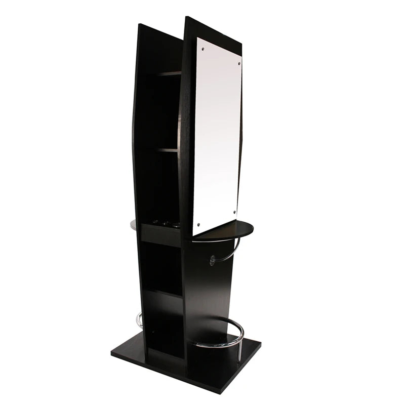 Modern Style Barber Salon Double Sided MDF Wood Black Mirror Station with More Drawers