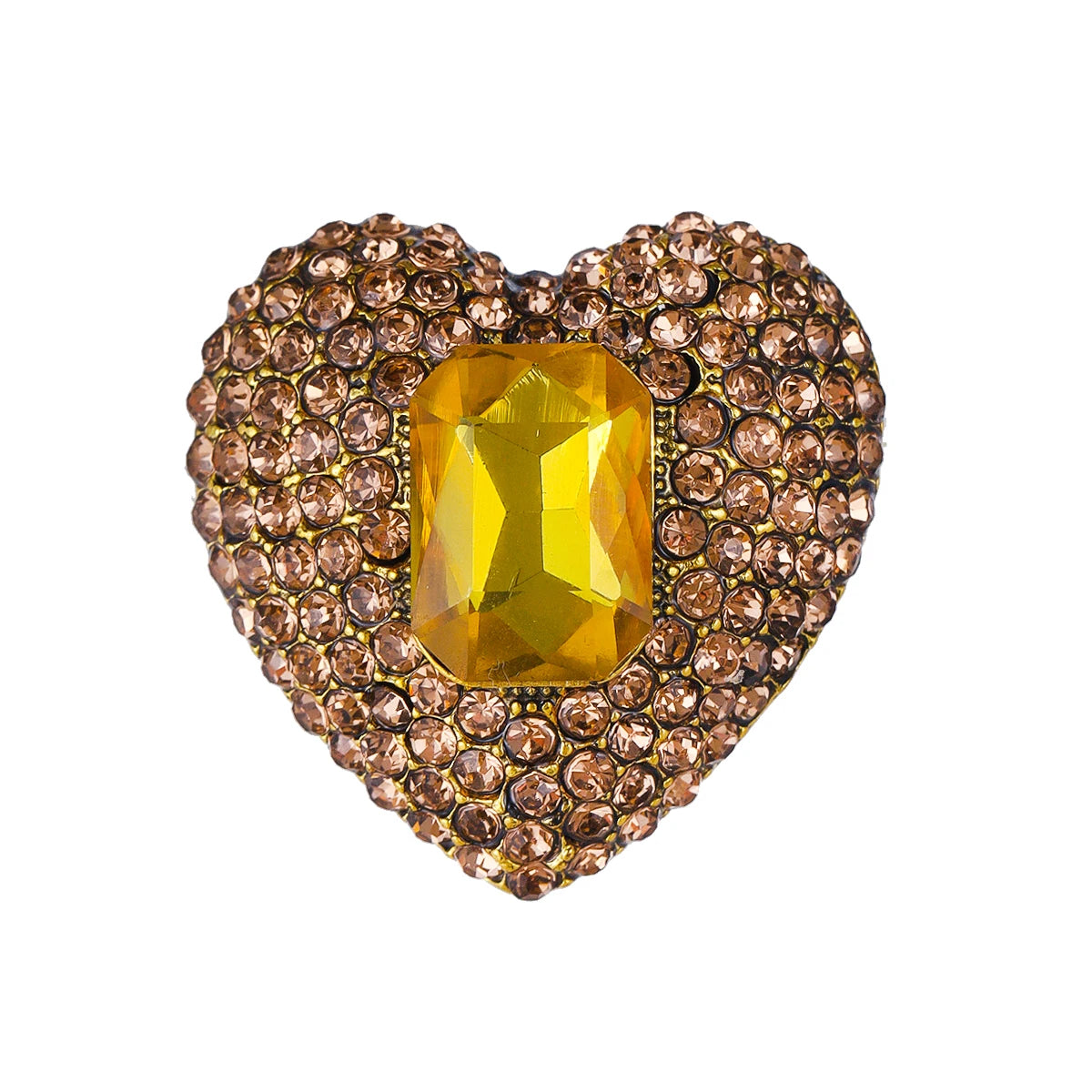 Weiman Light Coffee Love Heart Brooches Luxury Women Fashion Rhinestone Crystal Gold Plated Alloy Customize Designer Brooch Pins