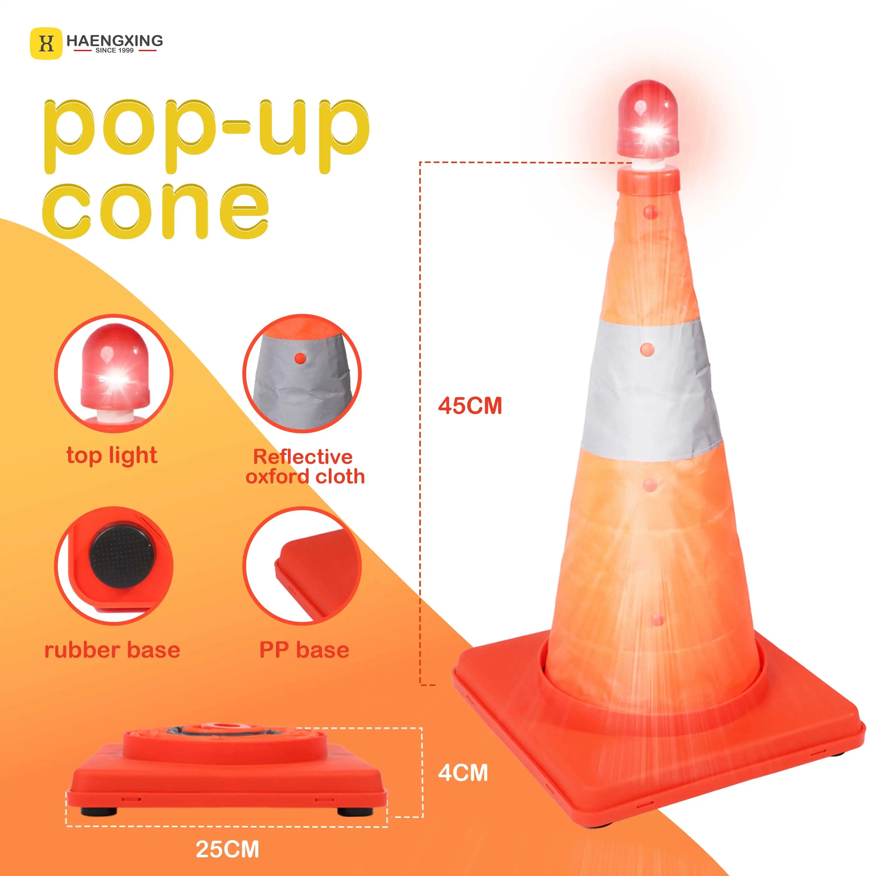 PP Base Road Safety 30 Inch Collapsible Red Reflective LED Warning Battery Powered Protection Folding Traffic Cone