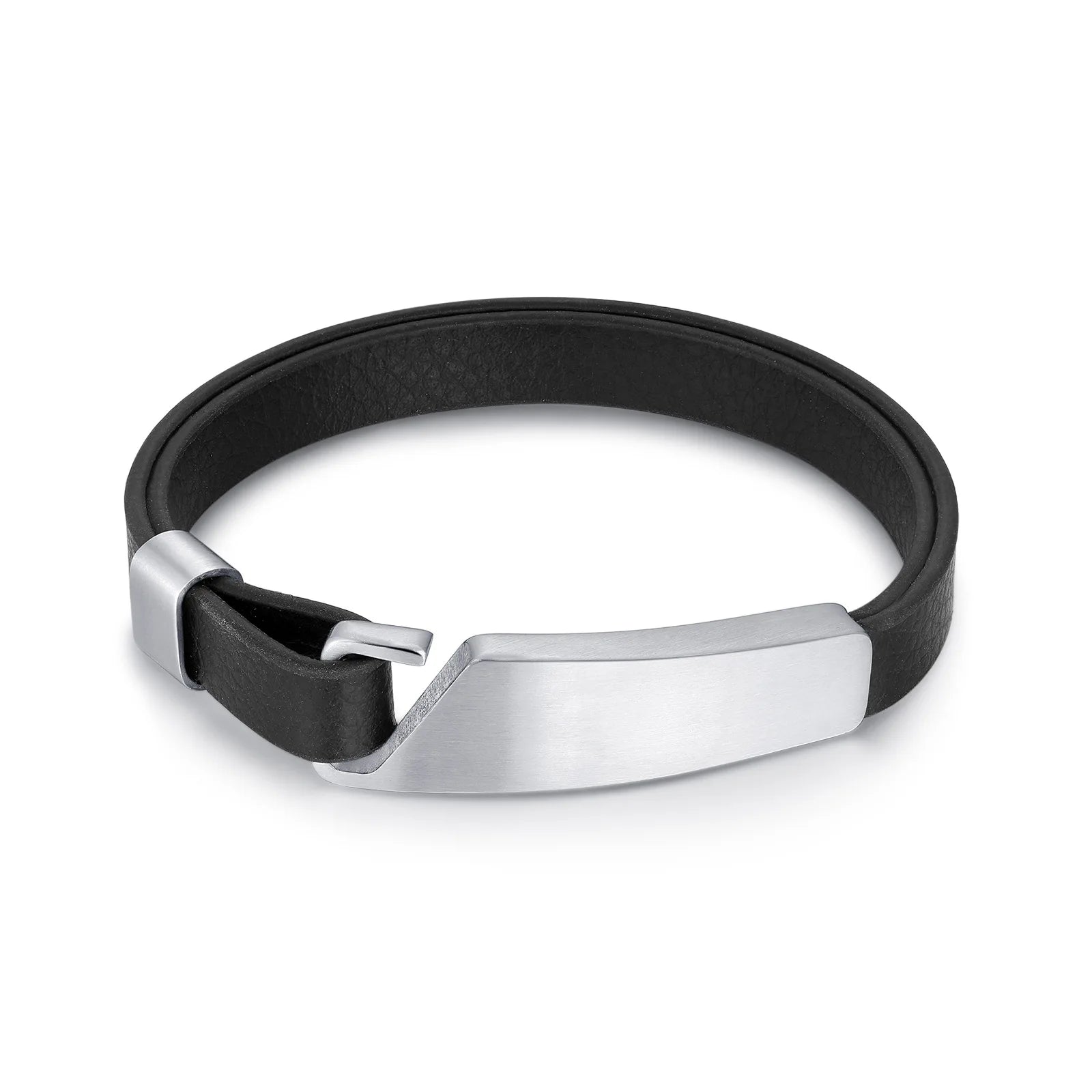 Stainless Steel Clasp Men Sport Black Wristband Custom Logo  Leather Bracelet