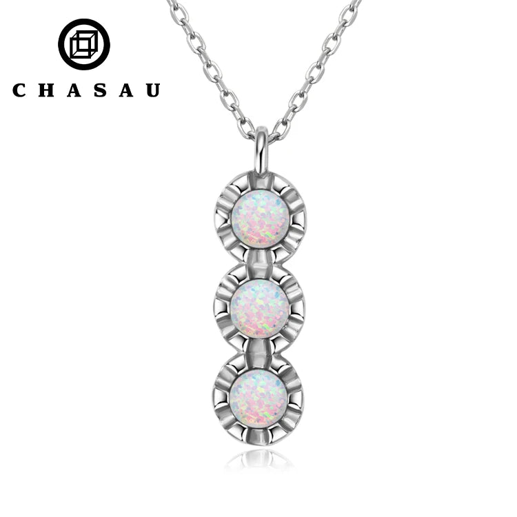 NEW STYLES Delicate Gemstone Sterling 925 Silver Crystal Healing Synthetic Opal Stone Long Pendent Necklace