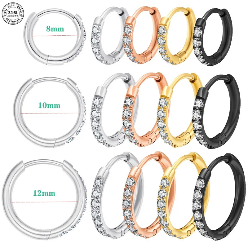 Hypoallergenic Bijoux En Acier Inoxydable Earring Gold Plated Stainless Steel Zircon Charm Hoop Earrings for Women