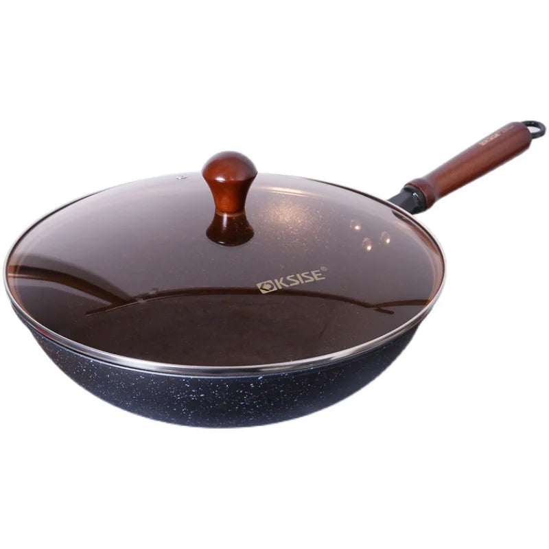 32cm Non-stick Skillet Wok Pans Household Cooking Pot Cover Induction Cooker Cast Iron Wok