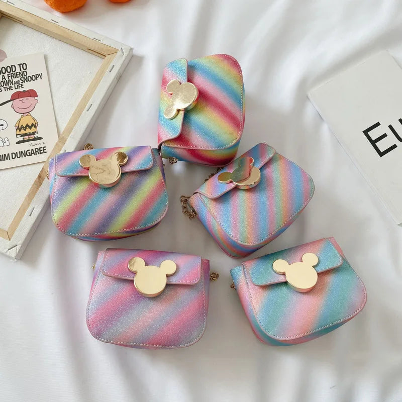 Cute Style Mickey Cat Shape Chain Handbag Candy Color PU Small Purses for Kids with Fashionable Zipper Closure