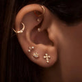 Dainty 18k Gold Plated Pearl Cross Moon Star Shaped Cubic Zirconia Stud Earrings Stainless Steel Cute Jewelry for Women Jewlery