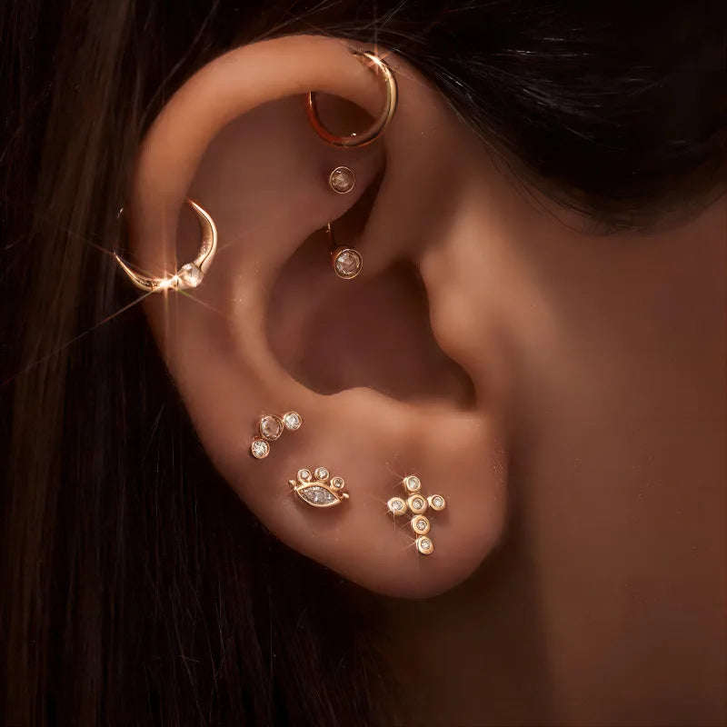 Dainty 18k Gold Plated Pearl Cross Moon Star Shaped Cubic Zirconia Stud Earrings Stainless Steel Cute Jewelry for Women Jewlery