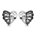 Skull Face & Ribs Stud Earrings Authentic 925 Sterling Silver for Girl Symmetry Hypoallergenic Ear Stud for Women Fine Jewelry