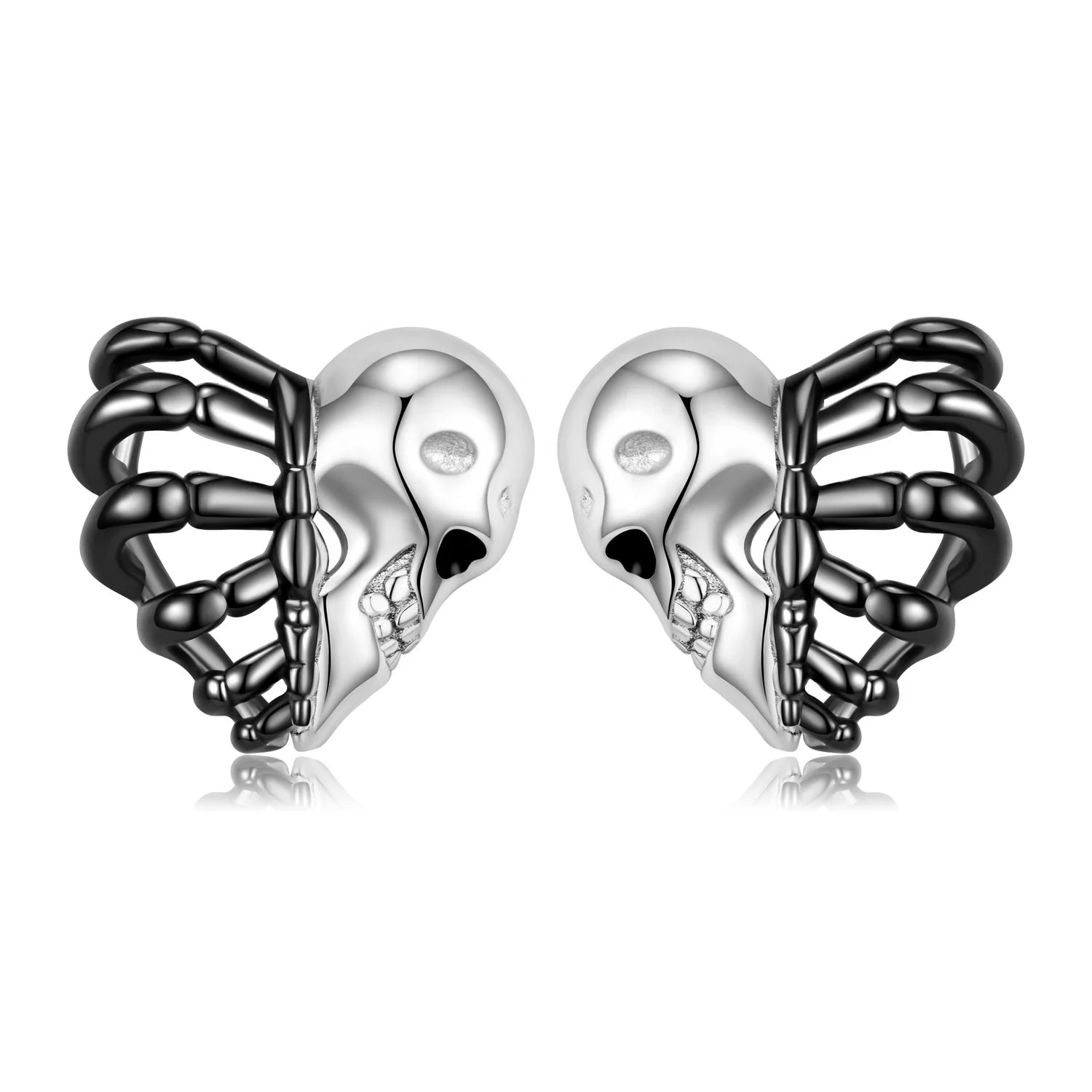 Skull Face & Ribs Stud Earrings Authentic 925 Sterling Silver for Girl Symmetry Hypoallergenic Ear Stud for Women Fine Jewelry