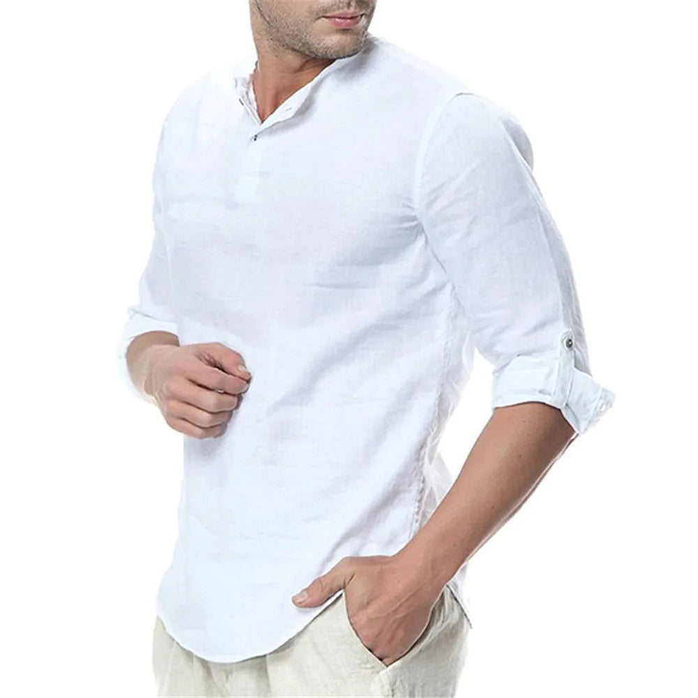 Custom Men's Casual Shirts 100% Cotton Solid Spring Long Sleeve Quick Dry Breathable
