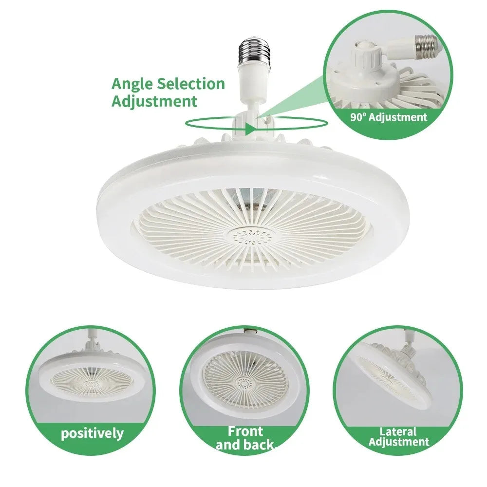 Tricolor Adjustable Modern Simple Silent Celling Fan Light with Remote Control E27 Rotating Lamp Head