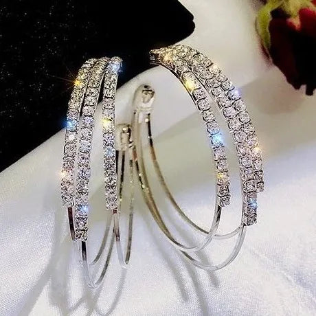 AA016020 Exaggerated Rhinestone Shiny Circle Hoop Earrings Large Round Earrings for Women