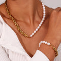 Elegant 18K Gold Plated Stainless Steel Twisted Chain Fresh Water Pearl Choker Necklace for Gifts Weddings Parties