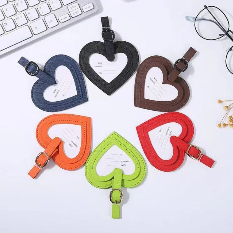 PU Leather Love Heart Shape Baggage Tag Boarding Baggage Label Luggage Tag Information Label Tag