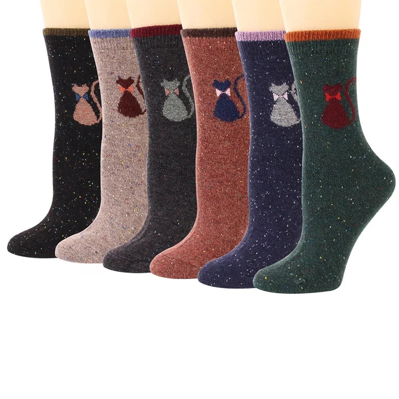 Wholesale Winter Cute Cat Animal Socks Women Casual Vintage Comfy Warm Wool Crew Socks