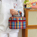 Qetesh Makeup Bag Fashion Custom Logo Travel Toiletry Plaid Cosmetic Storage Bag for Beauty Cosmetics Organizer