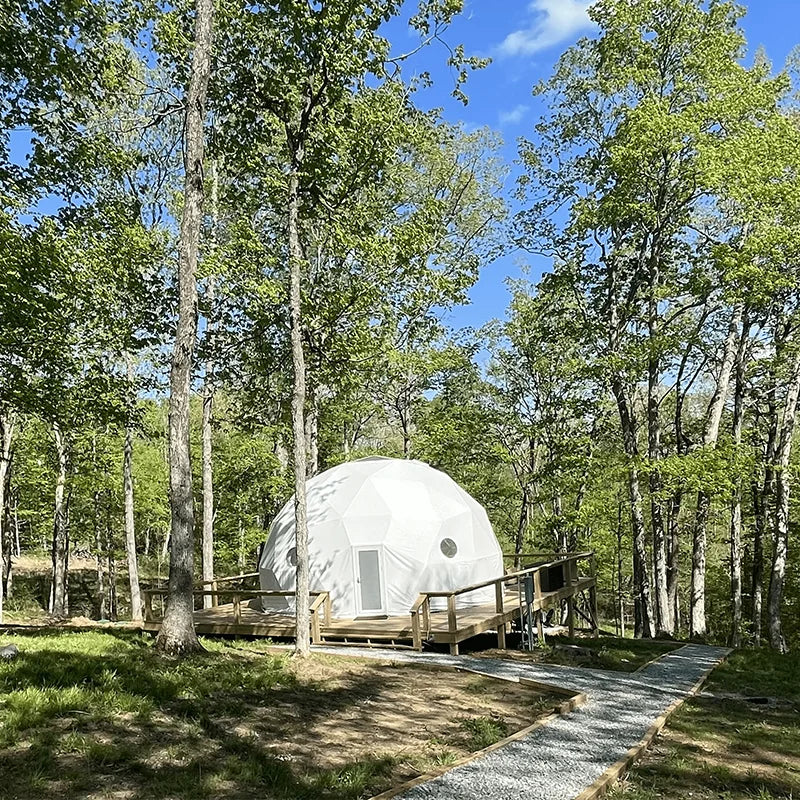 Waterproof  6M Glamping Geo Igloo Dome Tent With Wooden Door