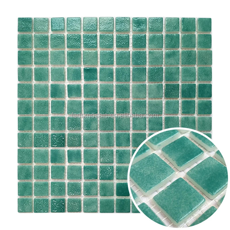 Modern Style Emerald Green Full Body Glass Swimming Pool Tile Square Design Wall Decorative Glass Mosaic Tile