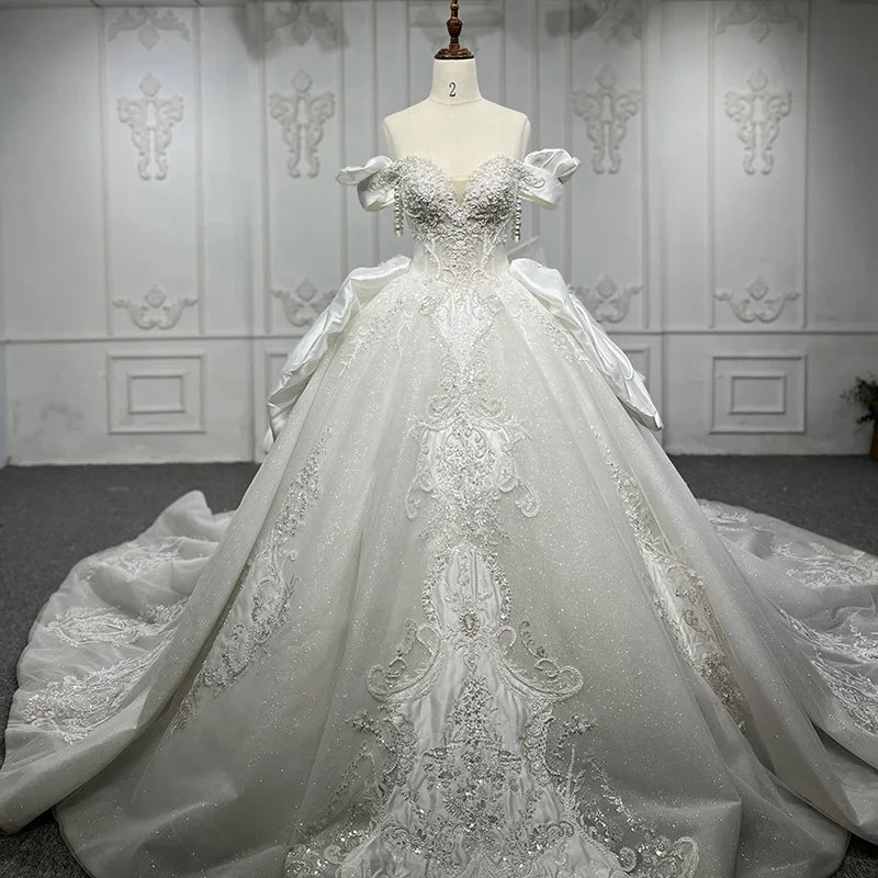 Jancember 9861 Glitter Luxury Bridal Ball Gown Sweetheart Wedding Dresses With Tail