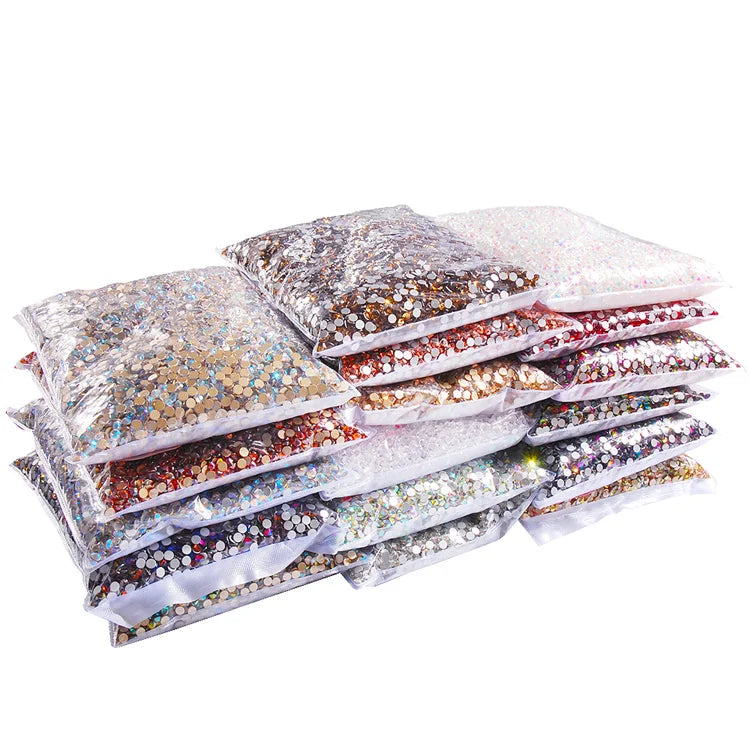 Hisenlee Wholesale SS20 Glisten Flat Back Glass Rhinestones 14400PCS/Bag for Woman DIY Nail Art Decorations Glue on Technique