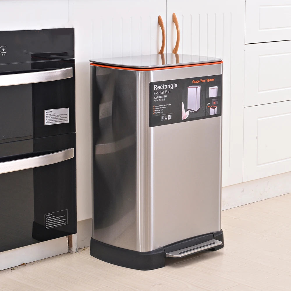Modern 20L/30L Silver Rectangular Home Trash Can Large Kitchen Waste Bin Pedal Rectangular Household 50L Bathroom Storage