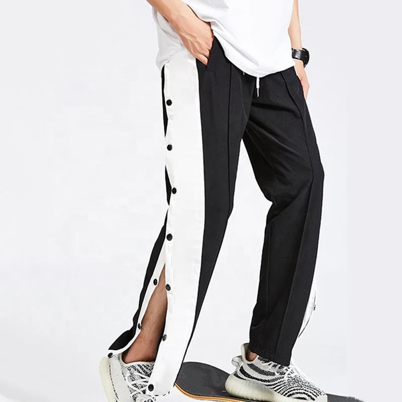 OEM Service Casual Custom Track Pants Sportswear the Side Button Straight Loose Pants for Men