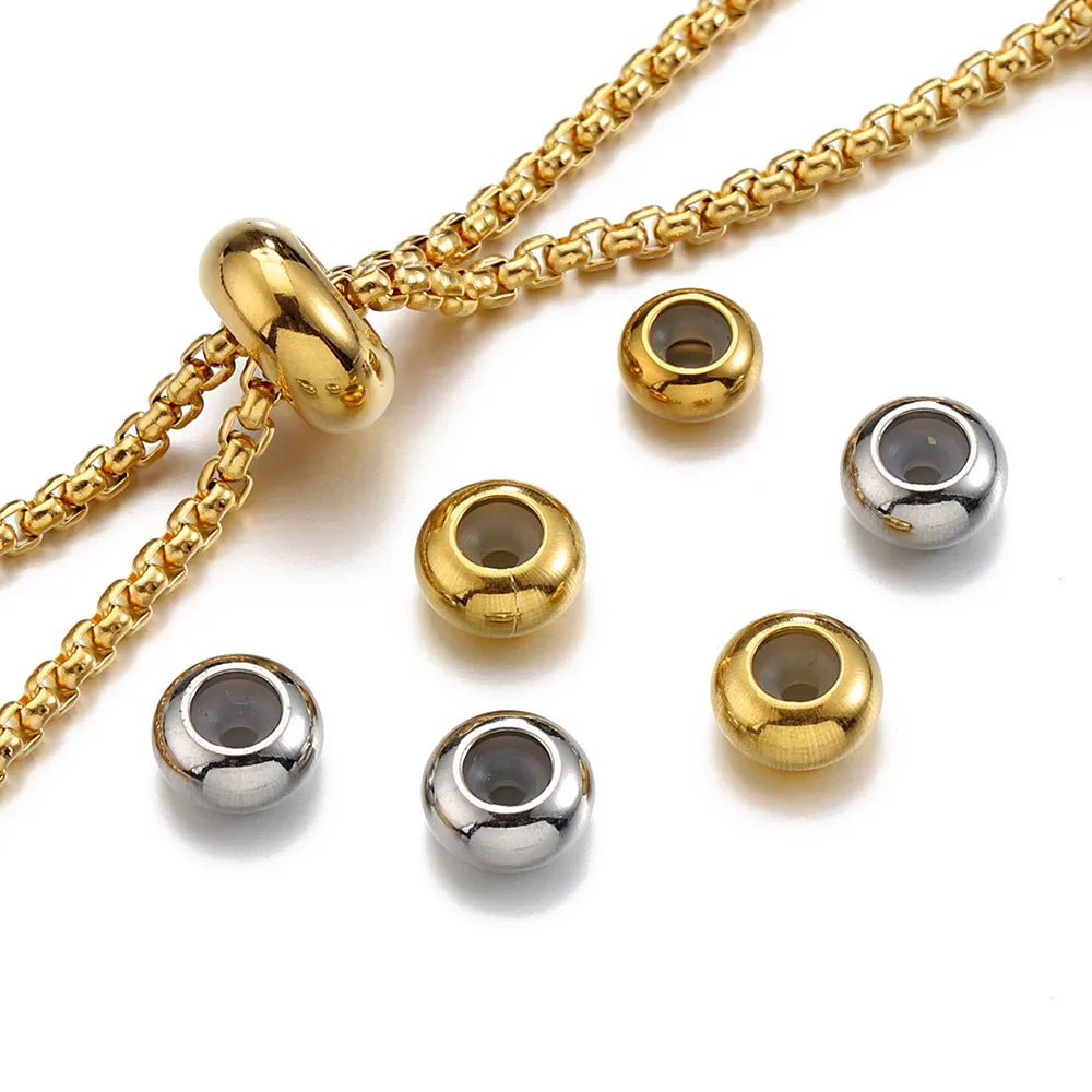 Fashion Stainless Steel Beads Positioned Through Hole Flat Glue Bead for DIY Jewelry Bracelet Accessories