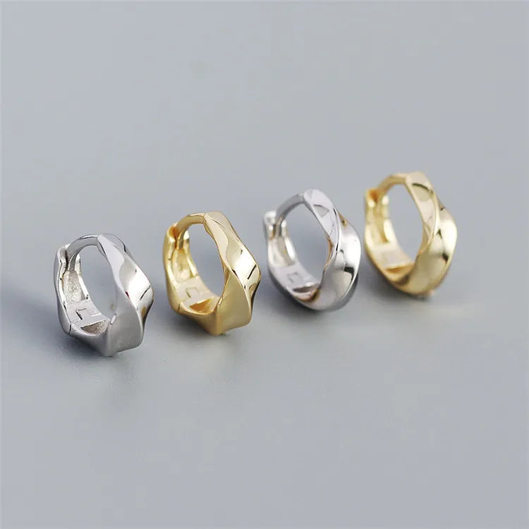 SP New Fashion INS Style Thick Hoop Earrings S925 Sterling Silver Made Geometric Twisted Plain Hoop Earrings