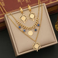 2024 New 2pcs Stainless Steel Flower Necklace Earrings Jewelry Set 18k Gold Plated Tarnish Free Double Layer Set