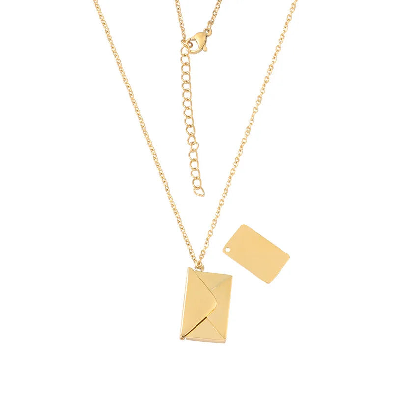 Customized Envelope Locket love Letter Message Pendant Jewel Sublimation Engravable Blanks Pendant Fashion Jewelry Necklaces
