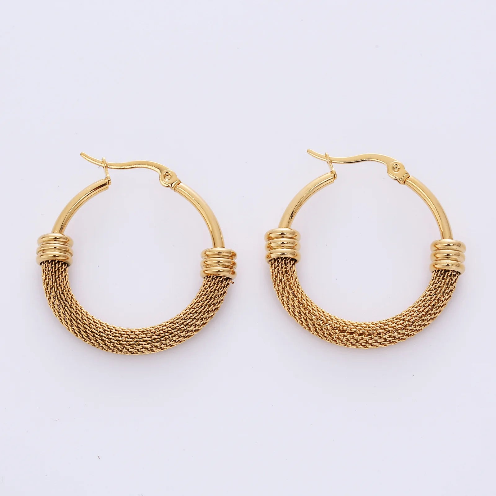 Tarnish Free Stainless Steel Large Hoop Earrings High-end Mesh Circle Earrings New Trendy Oval Hollow Mesh Corn Earrings
